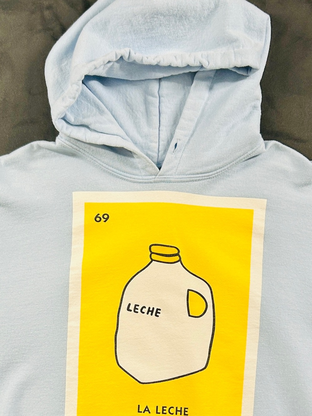Danny Duncan La Leche 69 Loteria Graphic Hoodie Men's Small Light Blue